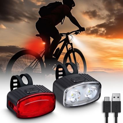 SET 2x LED Dimbaar rechargeable bicycle lamp 350mAh IP44 rood/wit