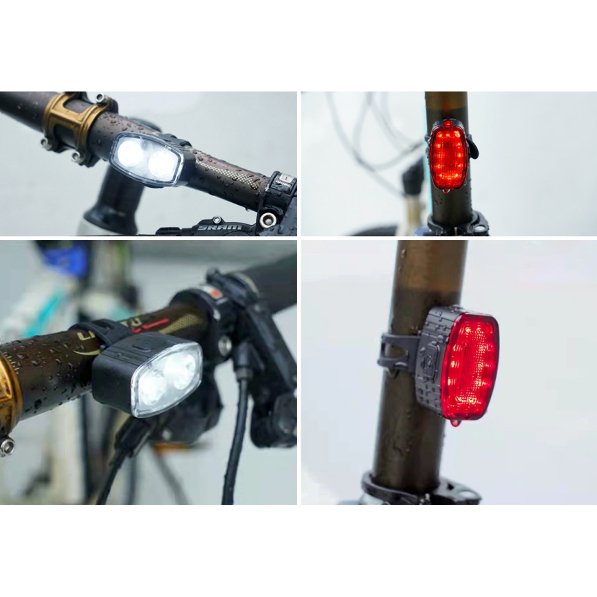 SET 2x LED Dimbaar rechargeable bicycle lamp 350mAh IP44 rood/wit