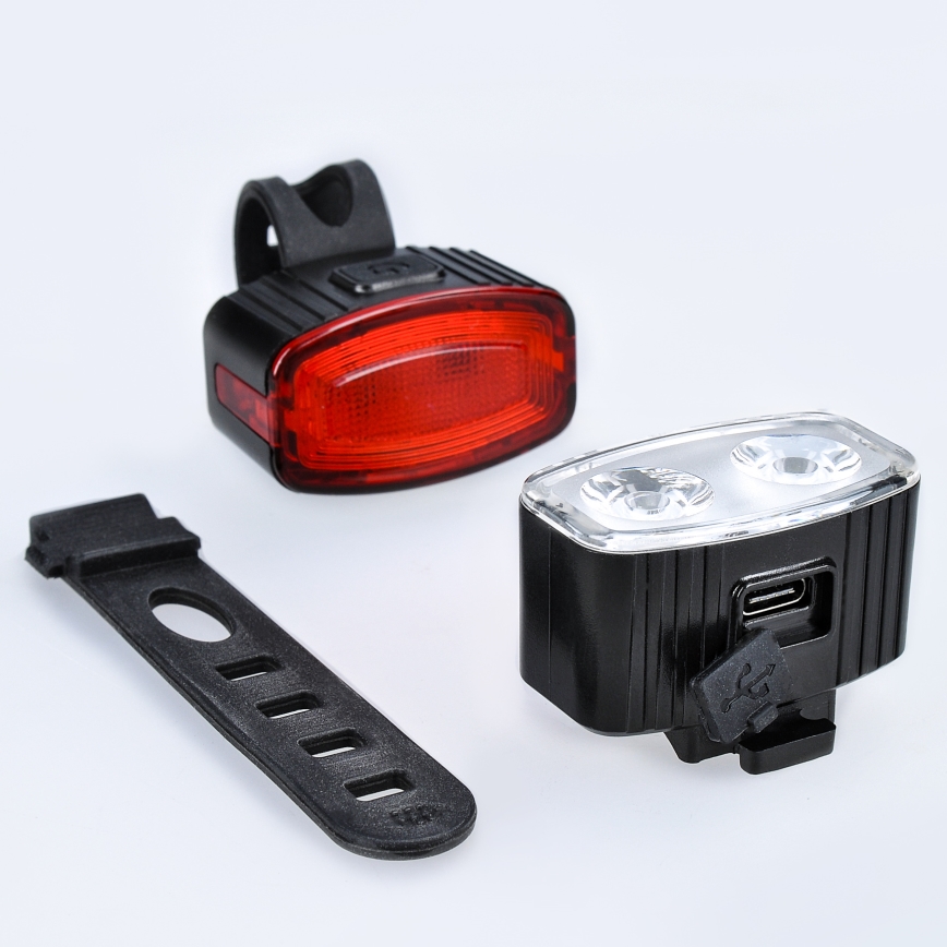 SET 2x LED Dimbaar rechargeable bicycle lamp 350mAh IP44 rood/wit