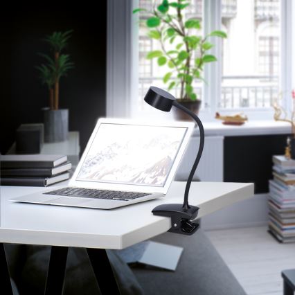 LED Dimbare Flexibele Oplaadbare Bureaulamp met Clip LED/2W/1800 mAh 3000/4000/6500K Zwart
