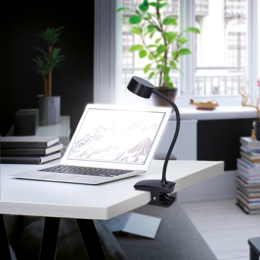 LED Dimbare Flexibele Oplaadbare Bureaulamp met Clip LED/2W/1800 mAh 3000/4000/6500K Zwart