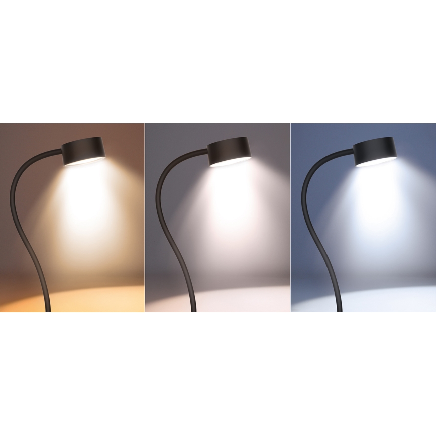 LED Dimbare Flexibele Oplaadbare Bureaulamp met Clip LED/2W/1800 mAh 3000/4000/6500K Zwart