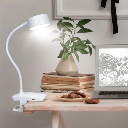 LED Dimbare flexibele oplaadbare bureaulamp met clip LED/2W/1800 mAh 3000/4000/6500K wit