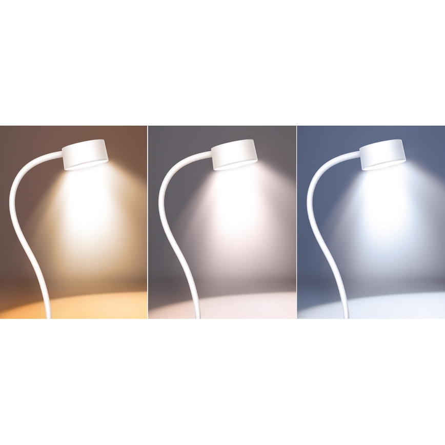 LED Dimbare flexibele oplaadbare bureaulamp met clip LED/2W/1800 mAh 3000/4000/6500K wit