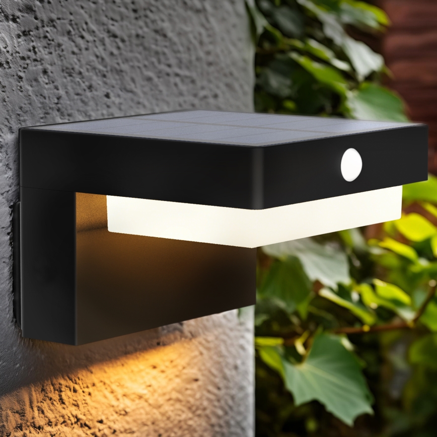 LED 44 / 5.000 Solar wandlamp met bewegings- en schemersensor PALERMO LED/5W/2000 mAh IP54 zwart