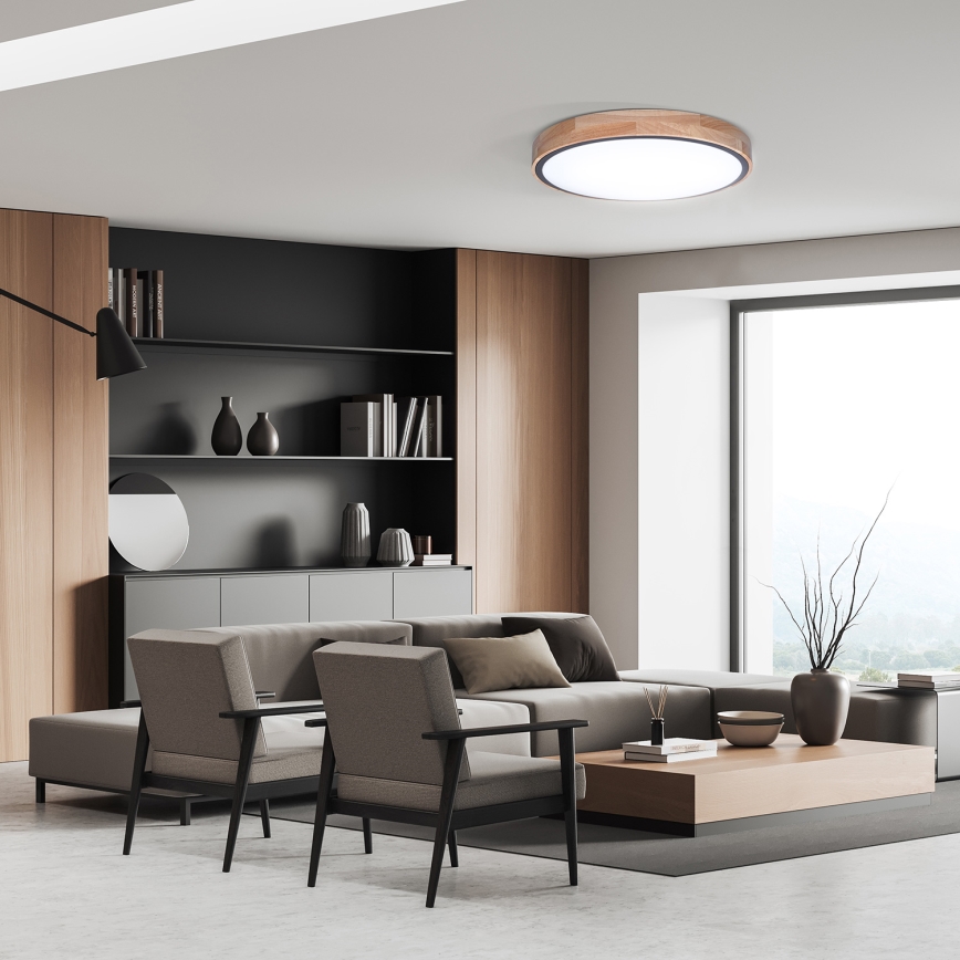 Dimbare LED plafondlamp IRON OAK LED/60W/230V 3000-6500K eiken diameter 51 cm + afstandsbediening