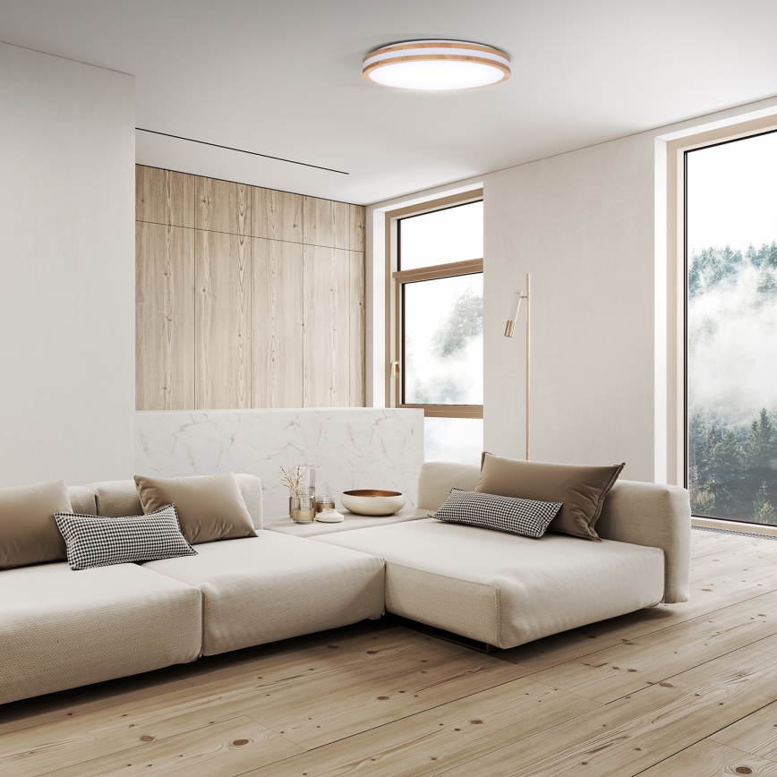 Dimbare LED plafondlamp WOODY LED/48W/230V 3000-6500K eiken diameter 38 cm + afstandsbediening