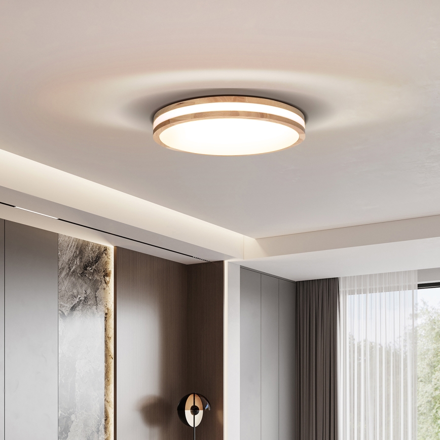 Dimbare LED plafondlamp WOODY LED/48W/230V 3000-6500K eiken diameter 38 cm + afstandsbediening