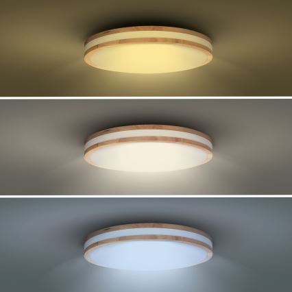 Dimbare LED plafondlamp WOODY LED/48W/230V 3000-6500K eiken diameter 38 cm + afstandsbediening