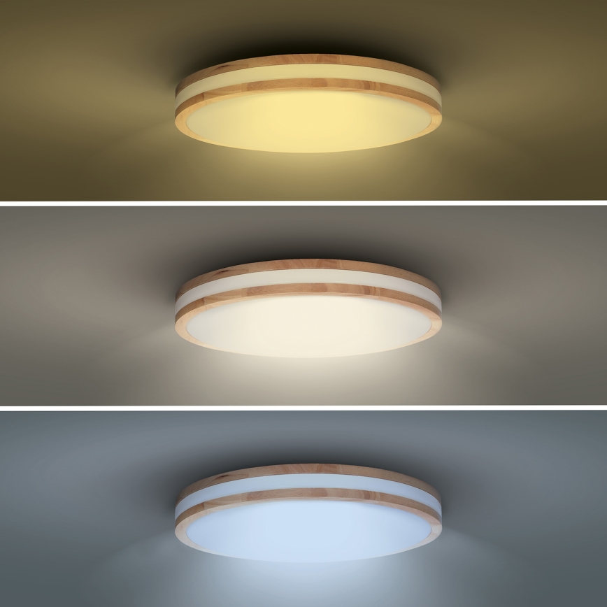 Dimbare LED plafondlamp WOODY LED/48W/230V 3000-6500K eiken diameter 38 cm + afstandsbediening