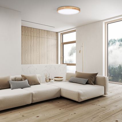 Dimbare LED plafondlamp SOLID OAK LED/48W/230V 3000-6500K eiken diameter 39 cm + afstandsbediening