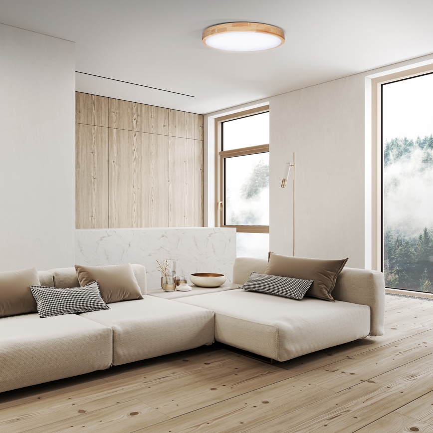 Dimbare LED plafondlamp SOLID OAK LED/48W/230V 3000-6500K eiken diameter 39 cm + afstandsbediening
