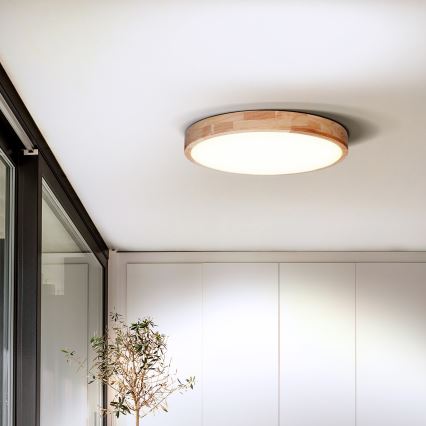 Dimbare LED plafondlamp SOLID OAK LED/48W/230V 3000-6500K eiken diameter 39 cm + afstandsbediening