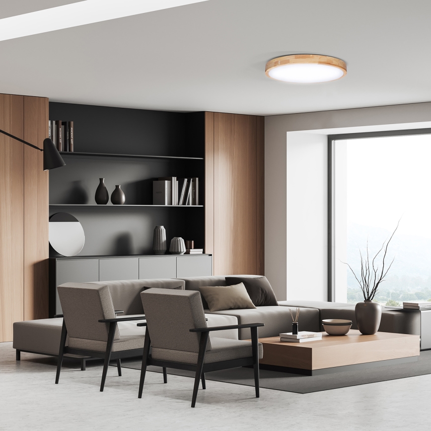 Dimbare LED plafondlamp SOLID OAK LED/48W/230V 3000-6500K eiken diameter 39 cm + afstandsbediening