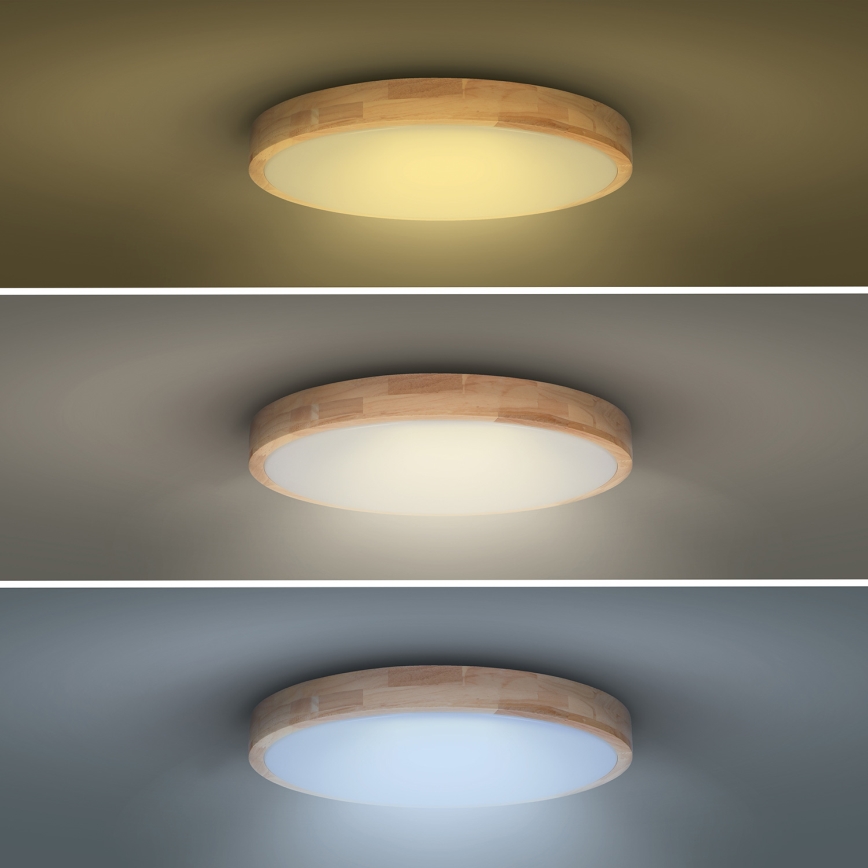 Dimbare LED plafondlamp SOLID OAK LED/48W/230V 3000-6500K eiken diameter 39 cm + afstandsbediening