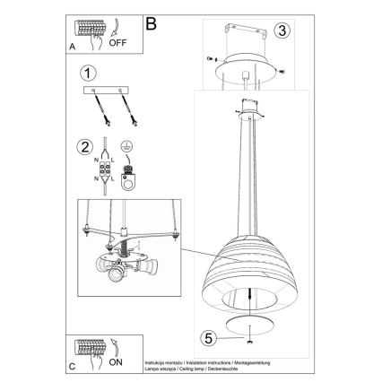 Hanglamp aan een koord BELLA 3x E27 / 60W / 230V d. 60 cm wit