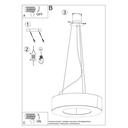 Hanglamp aan een koord SATURNO 8x E27 / 60W / 230V d. 90 cm wit