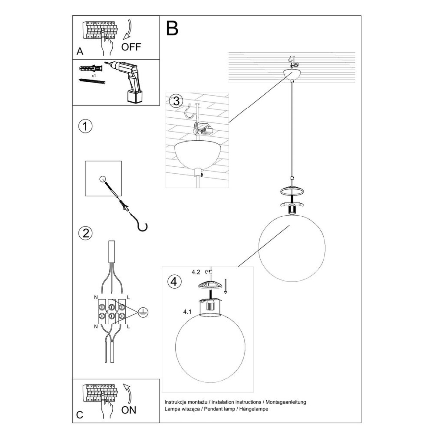 Sollux - Hanglamp aan een koord TOYA 1x E27 / 60W / 230V d. 20 cm