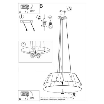 Hanglamp aan een koord VEGA 5x E27 / 60W / 230V d. 60 cm zwart