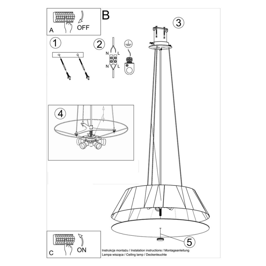 Hanglamp aan een koord VEGA 5x E27 / 60W / 230V d. 60 cm zwart