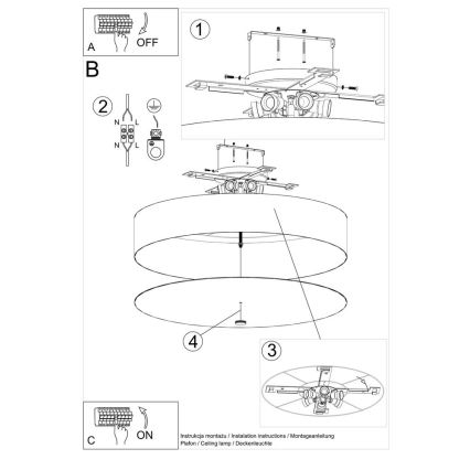 Plafond Lamp SKALA 6x E27 / 60W / 230V d. 80 cm zwart