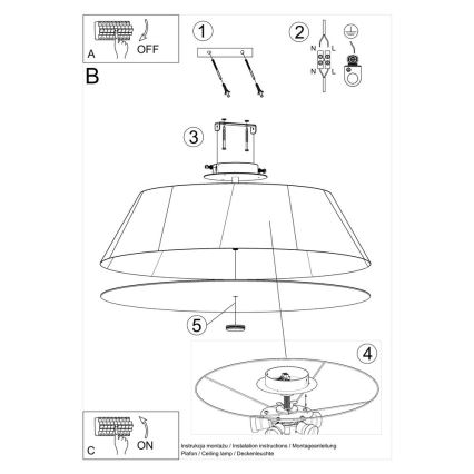 Plafond Lamp VEGA 5x E27 / 60W / 230V d. 60 cm zwart