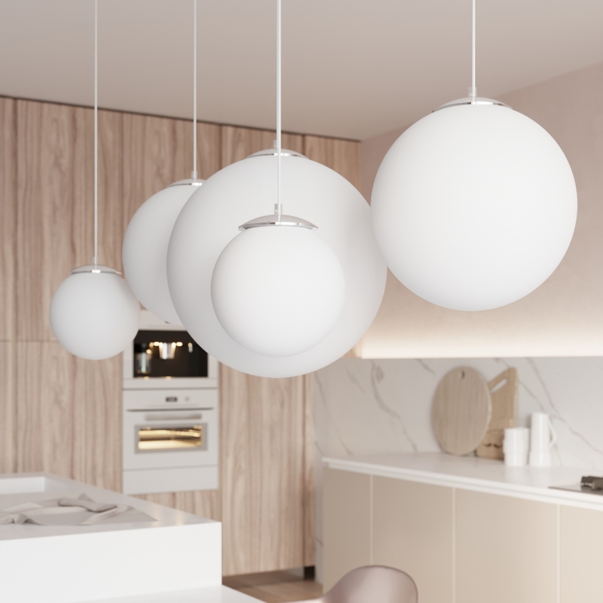 Hanglamp met kabel UGO 1x E27/15W/230V Ø 30 cm wit/hoogglans chroom