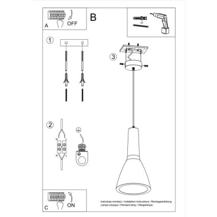 Hanglamp aan een snoer EMPOLI 1xE27/15W/230V beton