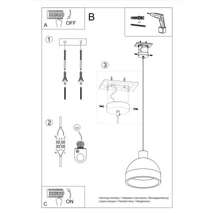 DAMASO Hanglamp met kabel 1xE27/60W/230V beton