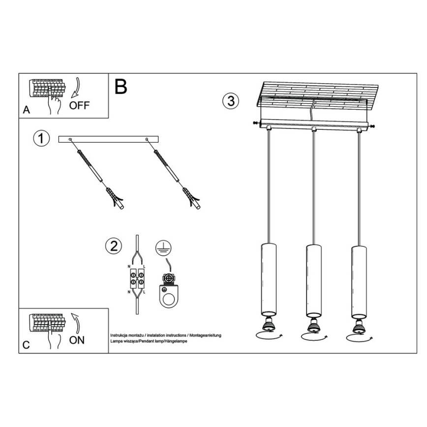 Hanglamp aan een koord LAGOS 3 3xGU10/10W/230V wit
