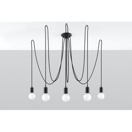 Hanglamp aan een koord EDISON 5 5xE27/60W/230V spin zwart