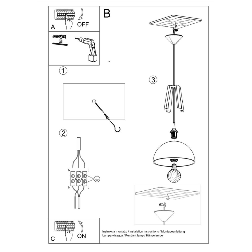 Hanglamp aan een koord CASCO 1xE27/60W/230V diameter 30 cm Berk