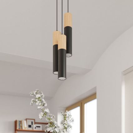 Hanglamp aan een koord PABLO 2xGU10/40W/230V zwart/beuken