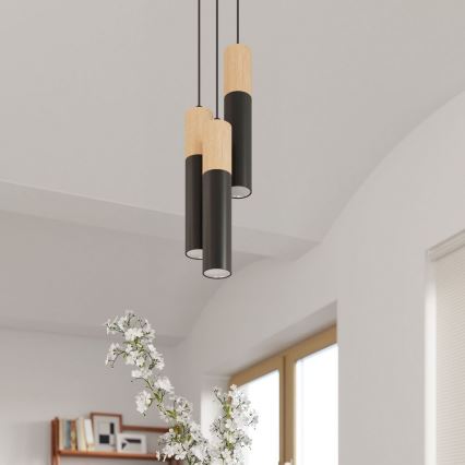 Hanglamp aan een koord PABLO 3xGU10/40W/230V zwart/beuken