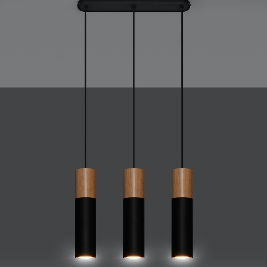 Hanglamp aan een koord PABLO 3xGU10/40W/230V zwart/beuken