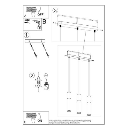 Hanglamp aan een koord PABLO 3xGU10/40W/230V zwart/beuken