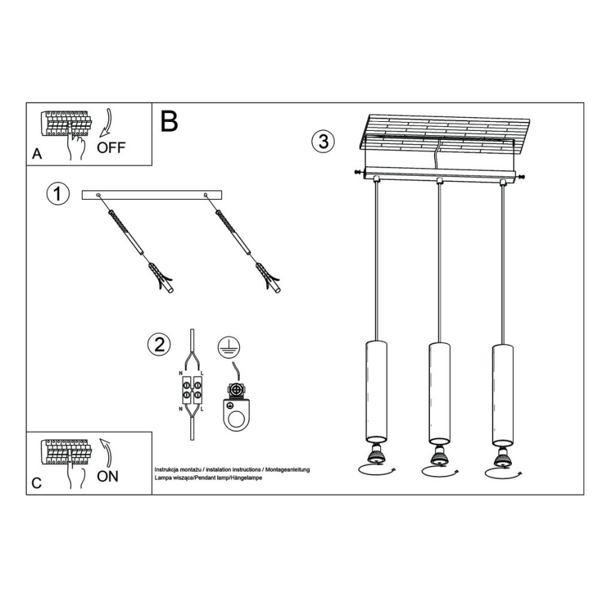 Hanglamp aan een koord LINO 3xGU10/40W/230V beuken