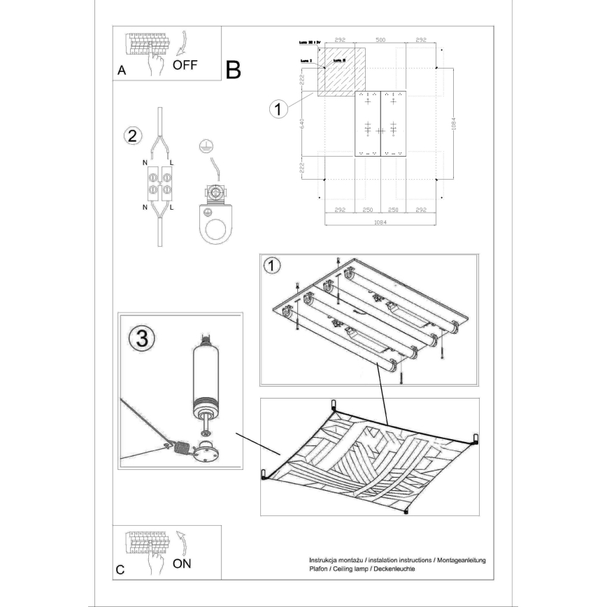 LED plafondlamp LUNA 4xG13/8,5W/230V 10,5x10,5 cm wit