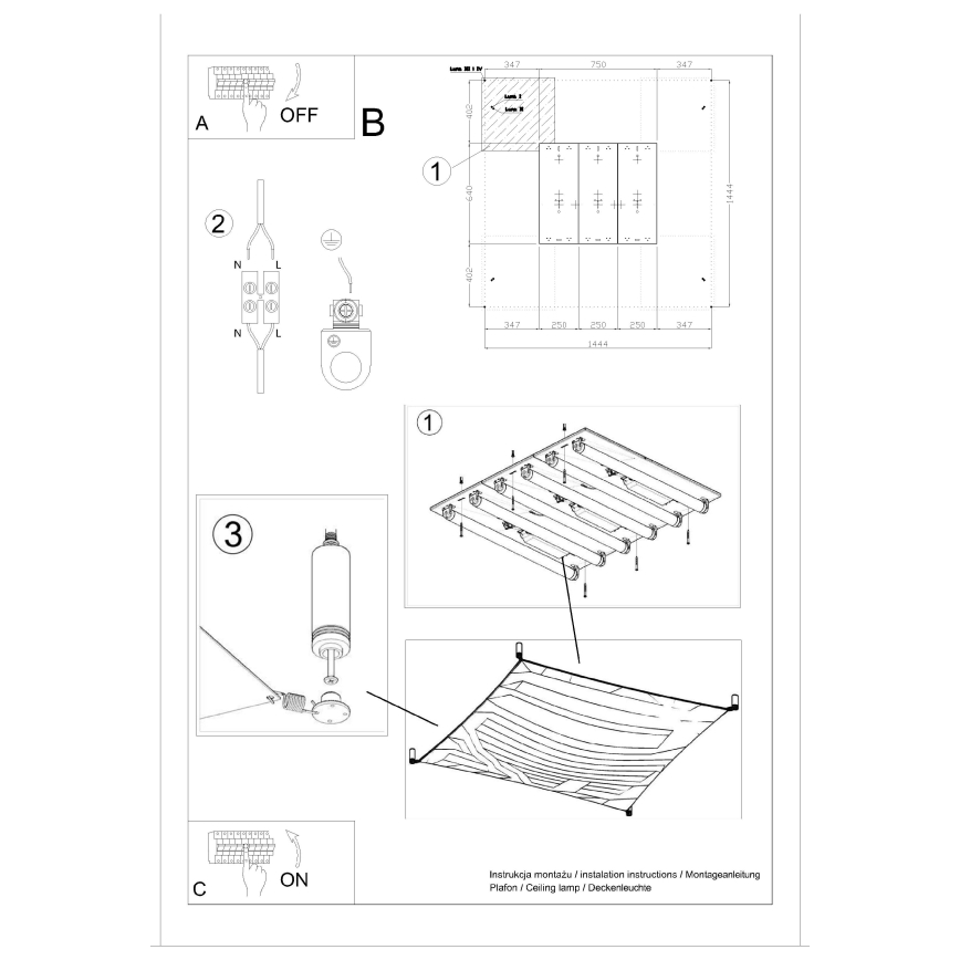 LED plafondlamp LUNA 6xG13/8,5W/230V 140x140 cm wit
