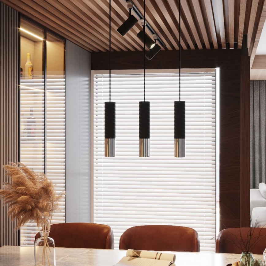 Hanglamp aan een koord LOOPEZ 1xGU10/10W/230V zwart/glanzend chroom