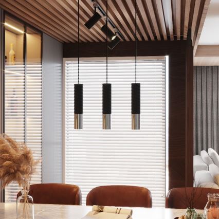 Hanglamp aan een koord LOOPEZ 2xGU10/10W/230V zwart/glanzend chroom