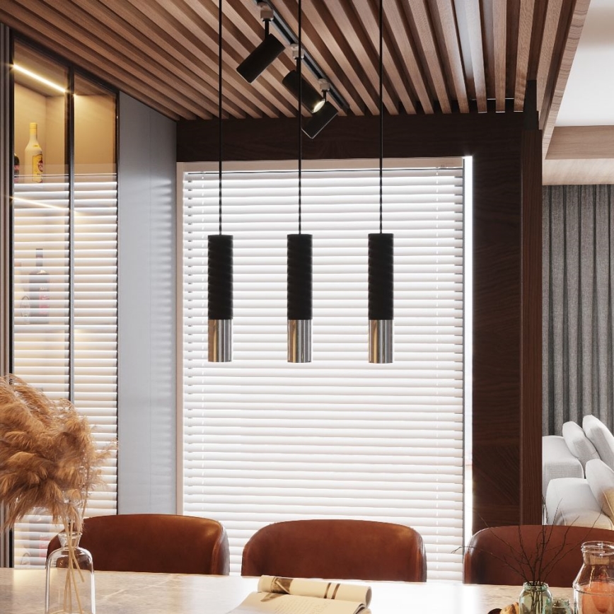 Hanglamp aan een koord LOOPEZ 2xGU10/10W/230V zwart/glanzend chroom