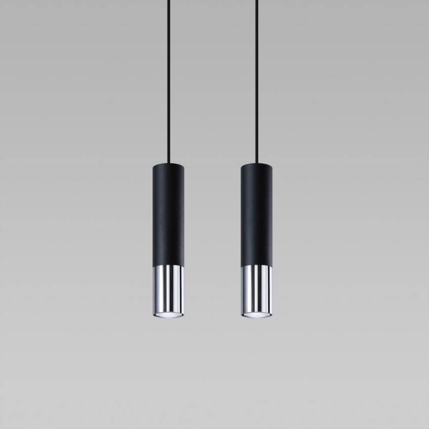 Hanglamp aan een koord LOOPEZ 2xGU10/10W/230V zwart/glanzend chroom