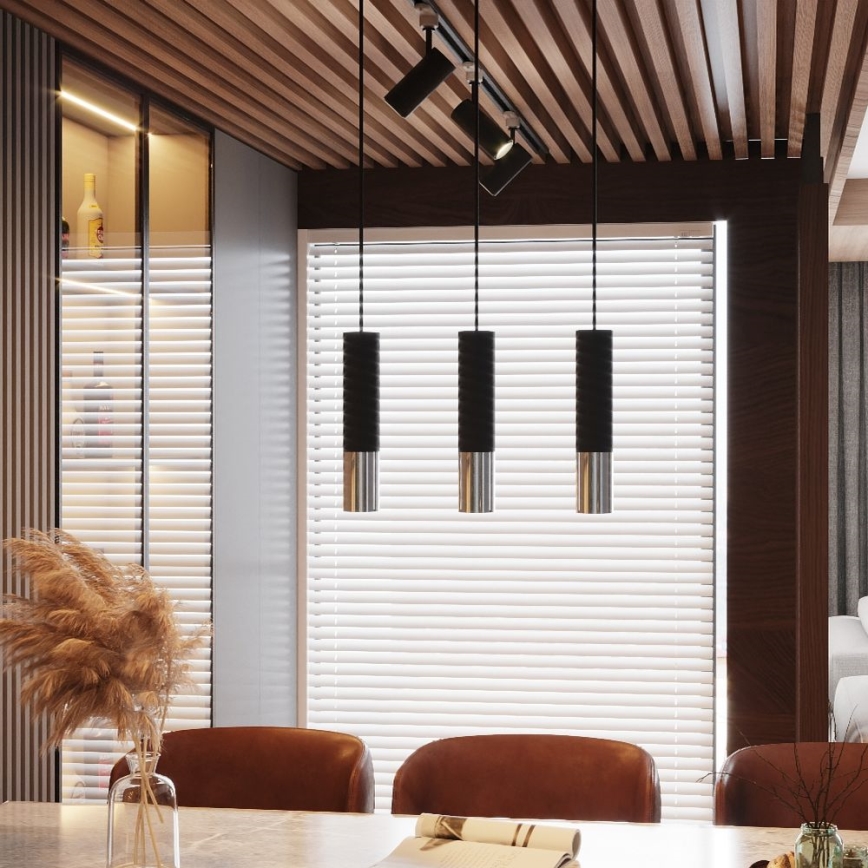 Hanglamp aan een koord LOOPEZ 3xGU10/10W/230V zwart/glanzend chroom