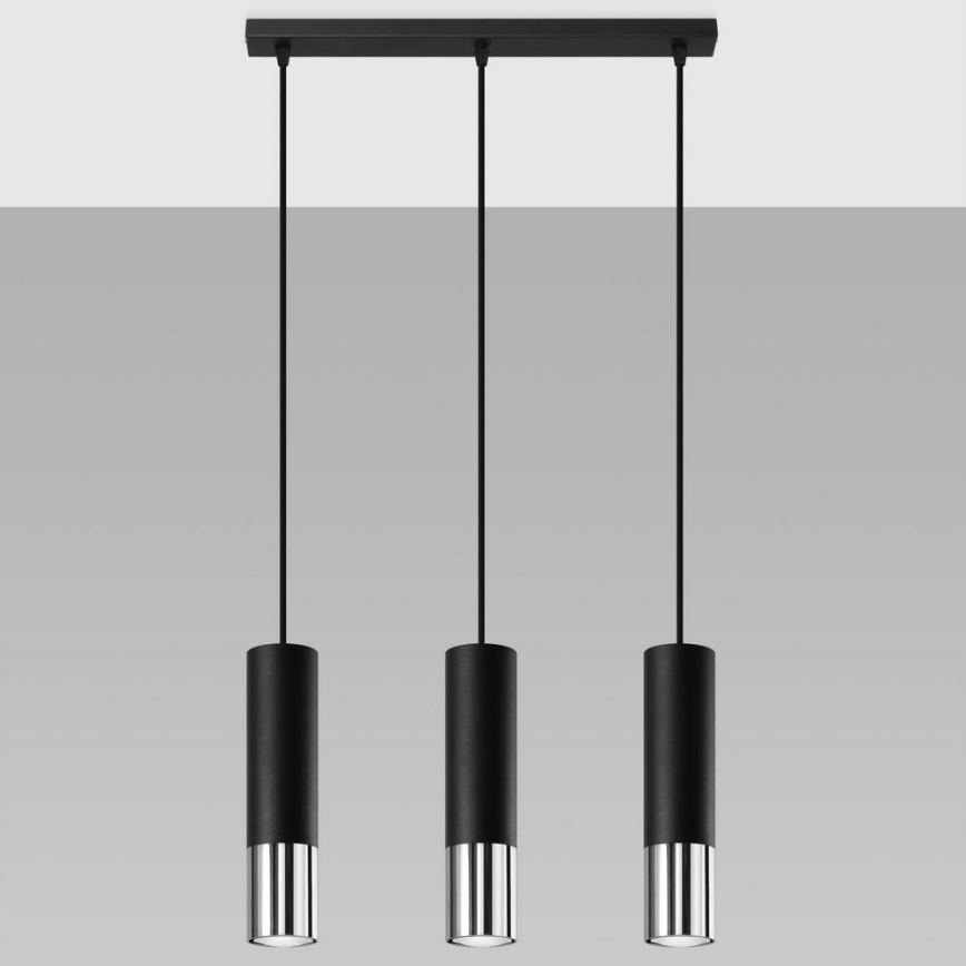 Hanglamp aan een koord LOOPEZ 3xGU10/10W/230V zwart/glanzend chroom