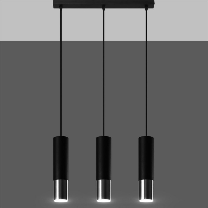 Hanglamp aan een koord LOOPEZ 3xGU10/10W/230V zwart/glanzend chroom