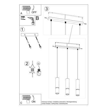 Hanglamp aan een koord LOOPEZ 3xGU10/10W/230V zwart/chroom