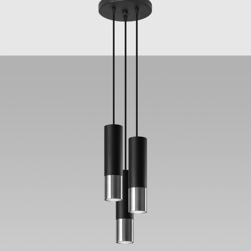 Hanglamp aan een koord LOOPEZ 3xGU10/10W/230V rond zwart/glanzend chroom
