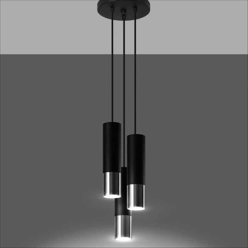Hanglamp aan een koord LOOPEZ 3xGU10/10W/230V rond zwart/glanzend chroom