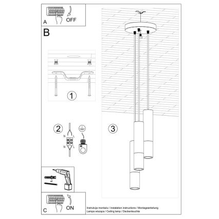 Hanglamp aan een koord LOOPEZ 3xGU10/10W/230V rond zwart/glanzend chroom